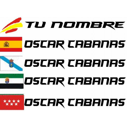 Kit 4 pegatinas Nombre con bandera para Bicis - Cascos
